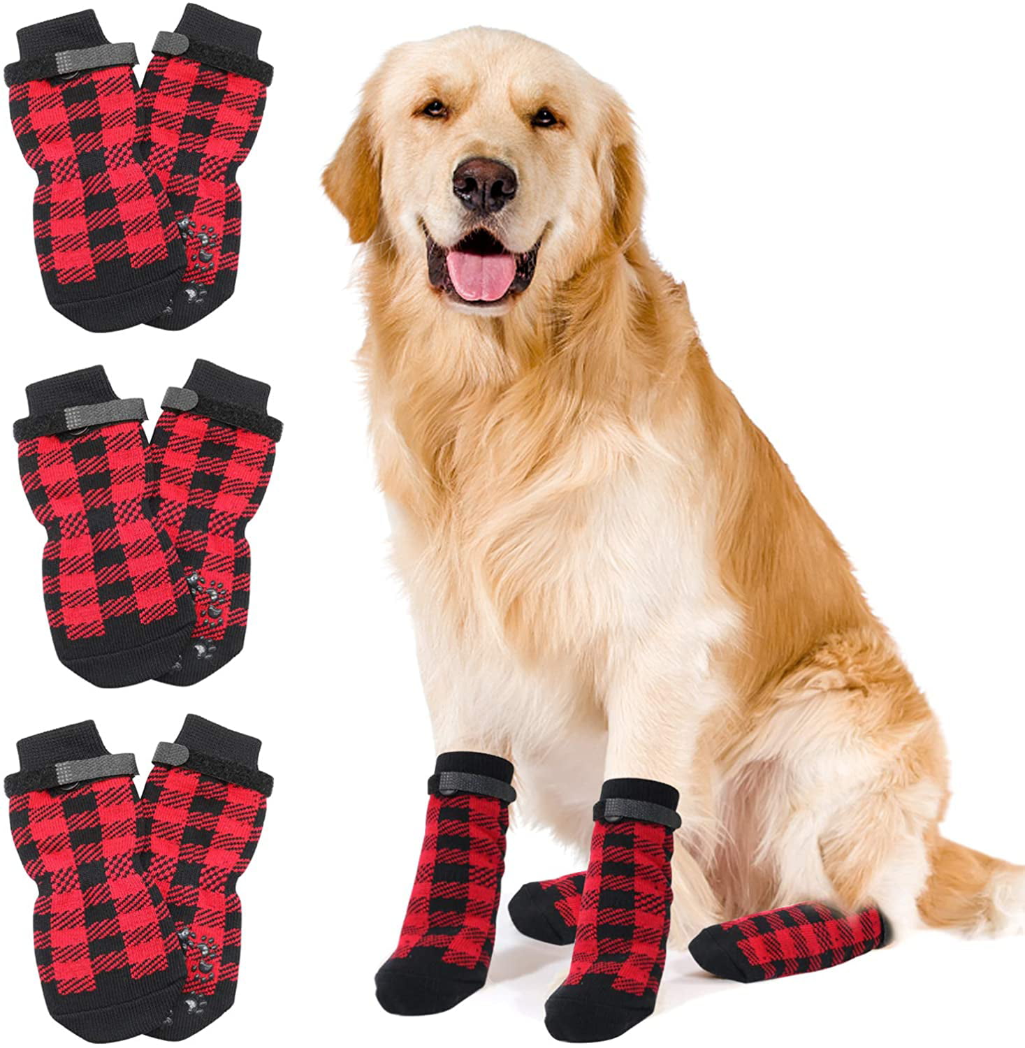 URBEST Dog Socks 4 Pcs Dog Shoes for Dogs Cat Socks Non-Slip Soles Adjustable Dog Cat Paw Socks for Puppy and Small Dogs 