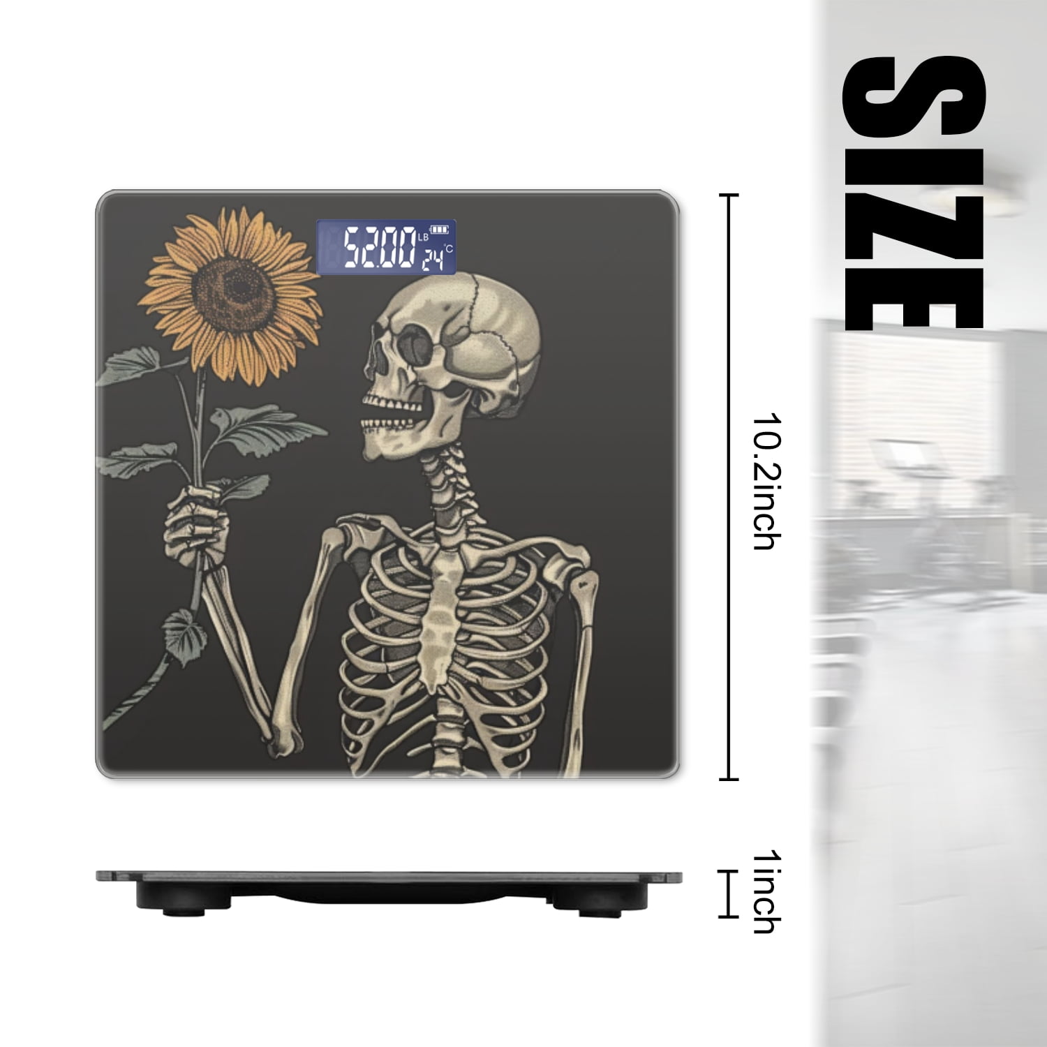 High Precision Body Weight Scale Smart Bathroom Scales with Large LCD Display(400lbs),Decorative for Bedroom-Skeleton Holding Sunflower