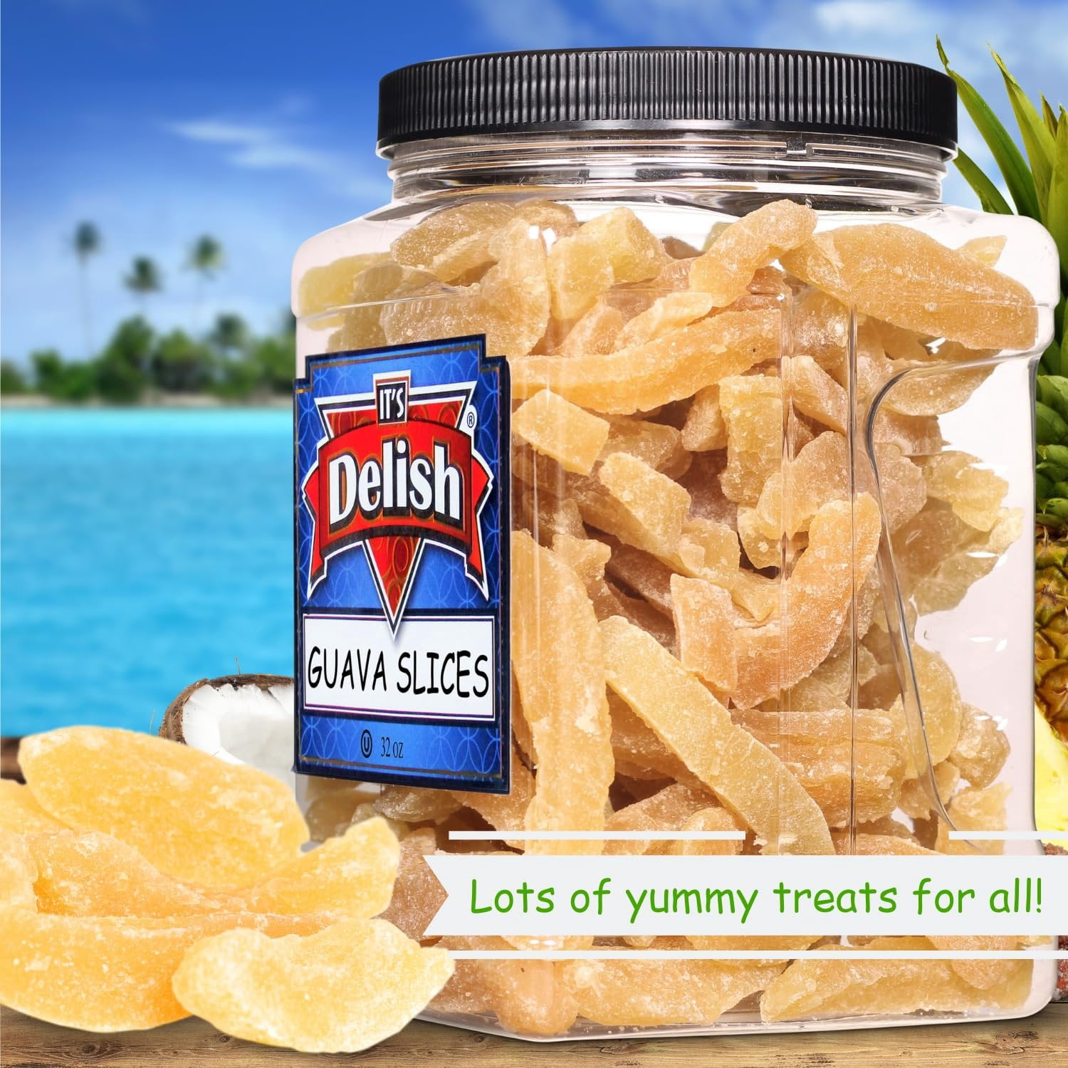 Dried Guava Slices by Its Delish, 2 LBS Jumbo Reusable Container  Candied Fruit Snack  Dehydared Guavas, Vegan, Kosher