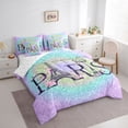 thumbnail image 3 of Homewish Paris Eiffel Tower Bedding Comforter Set 7 Pieces, Blue Plum Glitter Diamond Full Bedding Set, Couple Anniversary Theme Reversible Fitted Sheet Flat Sheet, Ultra Soft Bedroom Decor, 3 of 7