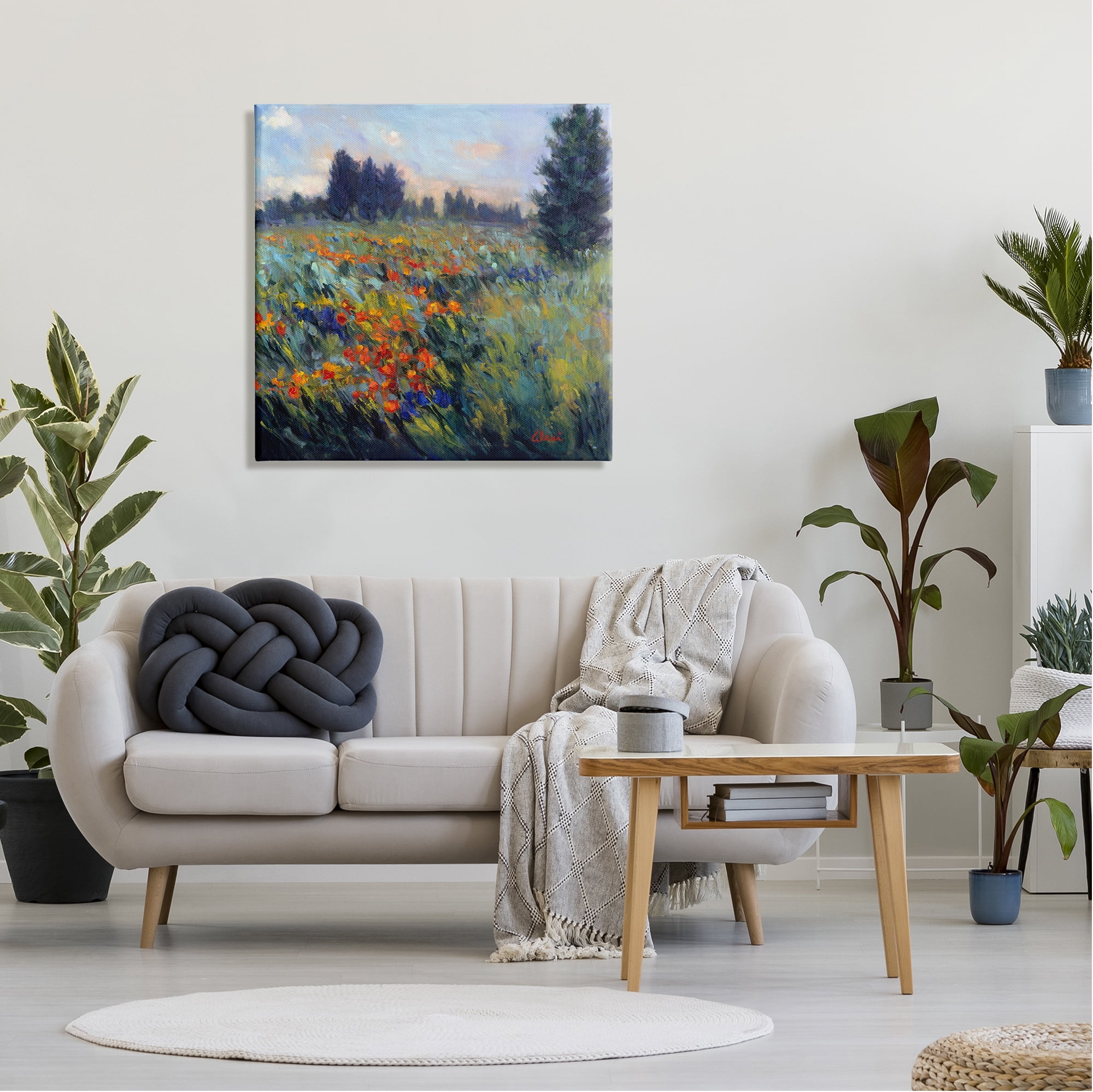 Stupell Industries Flower Meadow Landscape Landscape Painting Gallery Wrapped Canvas Art Print Wall Art, 30 x 30