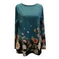thumbnail image 4 of Kayannuo Fall Blouses for Women Clearance Long Sleeve Round Neck Floral Print Tops Women Fashion versatile Miss O-Neck Printing Loose Casual Fashion T-shirt Blouse Tops, 4 of 5