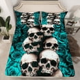 thumbnail image 2 of Manfei Spooky Halloween Skull Bed Sheets,Gothic Skeleton King Sheets,Cyan Flower Floral Sheet Set For Boys Girl,Microfiber Bedroom Decor,4 Pieces, 2 of 7