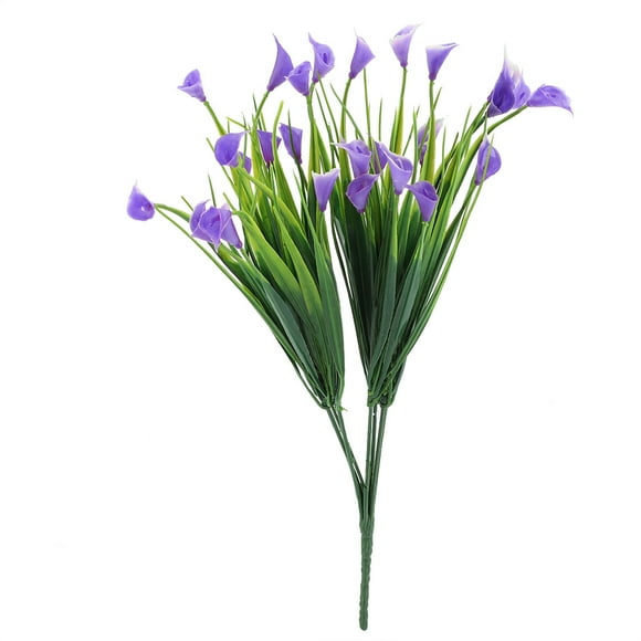 Artificial Plastic Calla Lily Fake Leaf Flowers Plant Bouquet Home Party Decor (Purple)