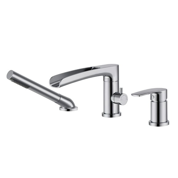 Wowkk Waterfall Roman Tub Faucet Chrome Deck Mount Bathtub Faucets Brass Tub Filler Bathroom Faucets with Hand Shower