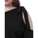 thumbnail image 5 of Blusas de manga larga con hombros descubiertos y lazo para mujeres de tallas grandes GRACE & GRANDEUR, camiseta casual 4X negra, 5 of 6