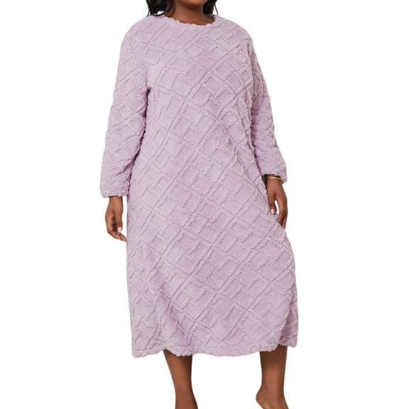 Jgppe Women's Fleece Nightgown Warm Crewneck Long Sleeve Pullover Loose Long Tshirt Dress Sleepwear Homewear