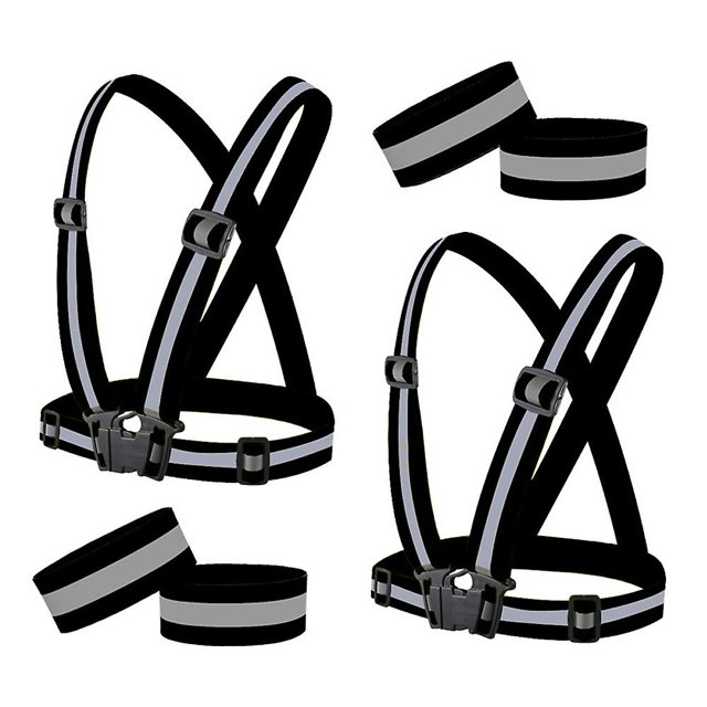 Chaleco reflectante para correr Chaleco reflectante ajustable elástico de 2 piezas con 4 cinturones reflectantes de alta visibilidad