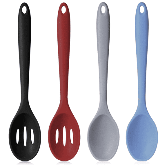 4pcs Silicone Kitchen Utensils Set, Heat Resistant Solid Spoons Slotted Spoons, Cooking Utensils Set for Kitchen Use