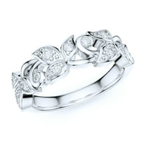 6mm Wide Sterling Silver Fligree Leaves Petals Simulated Round Brilliant Cut Diamonds Wedding Ring (9)