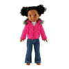 14 Inch Doll Clothes/Clothing | Faux Fur Collar Accessory Jacket Outfit with White T-Shirt and Blue Jeans | Fits American Girl Wellie Wishers Dolls