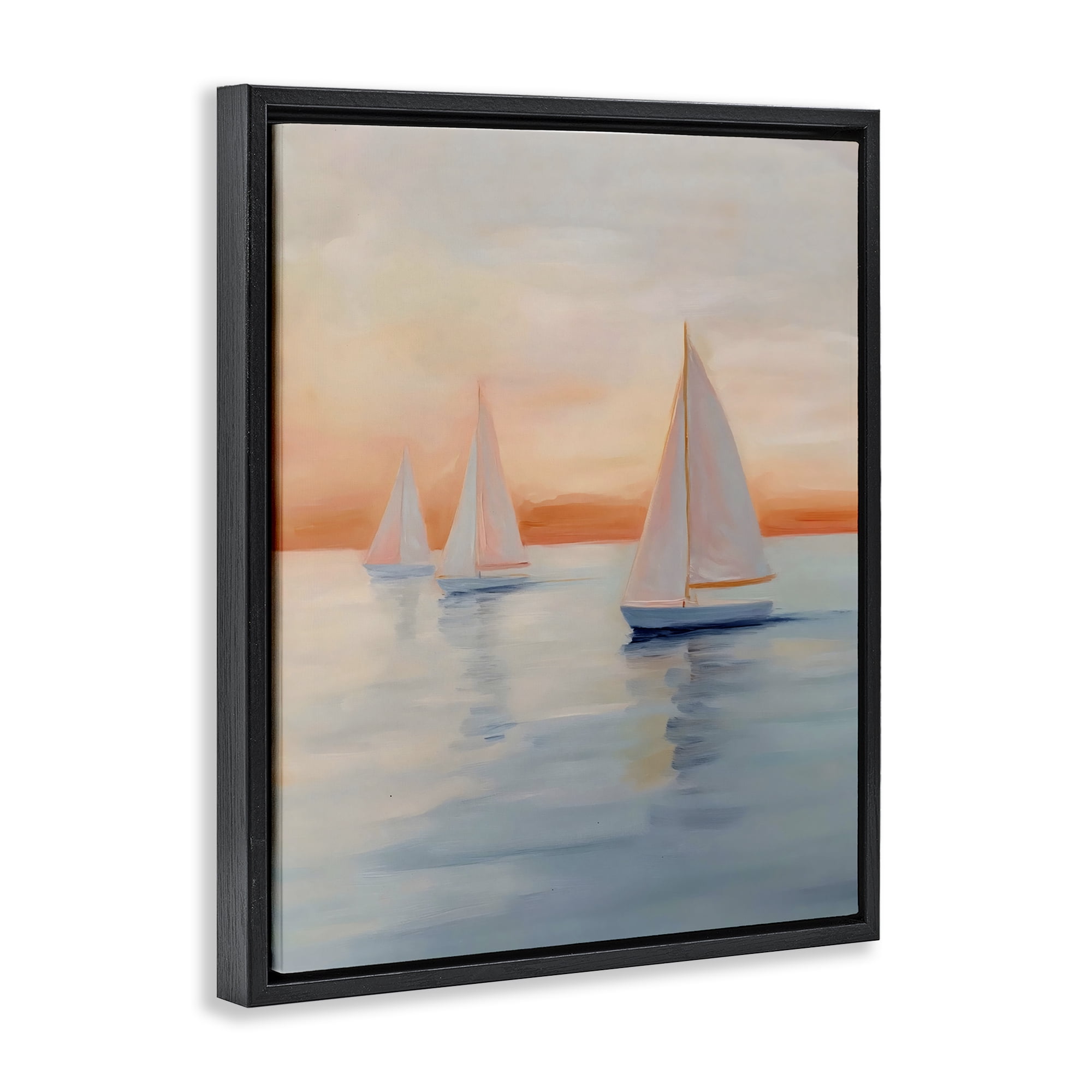 Stupell Industries Sunset Sailboats Over Calm Sea Black Framed Floater Canvas Wall Art, design by Creative Studio