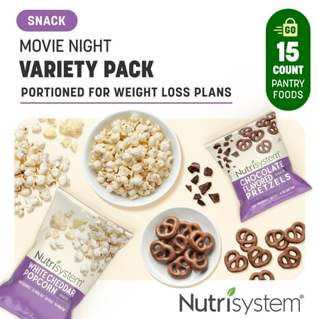 Nutrisystem Movie Night Chocolate-Covered Snack Pack, Pretzels & Popcorn Bites , Shelf-Stable, 15 Ct