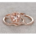 thumbnail image 4 of 2.75 Carat 6mm Round Cut Morganite and Diamond Moissanite Trio Ring Set with One Engagement Ring and 2 Wedding Bands with 18k Gold Plating, 4 of 4