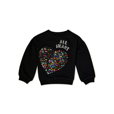 365 Kids From Garanimals Long Sleeve Pullover Sequin Crew Neck Relaxed Fit Sweatshirt (Big Girls or Little Girls) 1 Pack