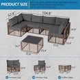 thumbnail image 6 of 7 Piece Outdoor Sectional Sofa Set, All-Weather Patio Furniture with Washable Cushions, Waterproof Brown Rattan Wicker Conversation Set for Backyard, Poolside, Gray Cushion, 6 of 8