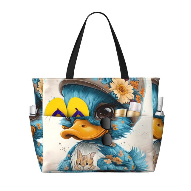 Easygdp Cute Sunflower Blue Duck Bolsa de Viaje de Playa de Gran Capacidad, Bolsa Tote Perfecta para la Playa, Escapadas de Fin de Semana y Viajes