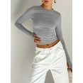 thumbnail image 2 of Women Basic Long Sleeve T Shirt Crew Neck Slim Fitted Crop Top Solid Y2k Going Out Tight Tees Tops with Thumb Holes, 2 of 6