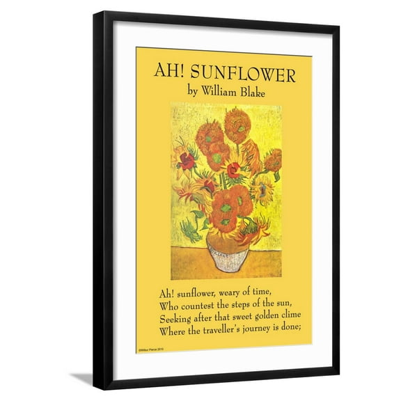 Art.com Ah! Sunflower Art Print by William Blake, Black Frame Wall Art, 21" x 29"