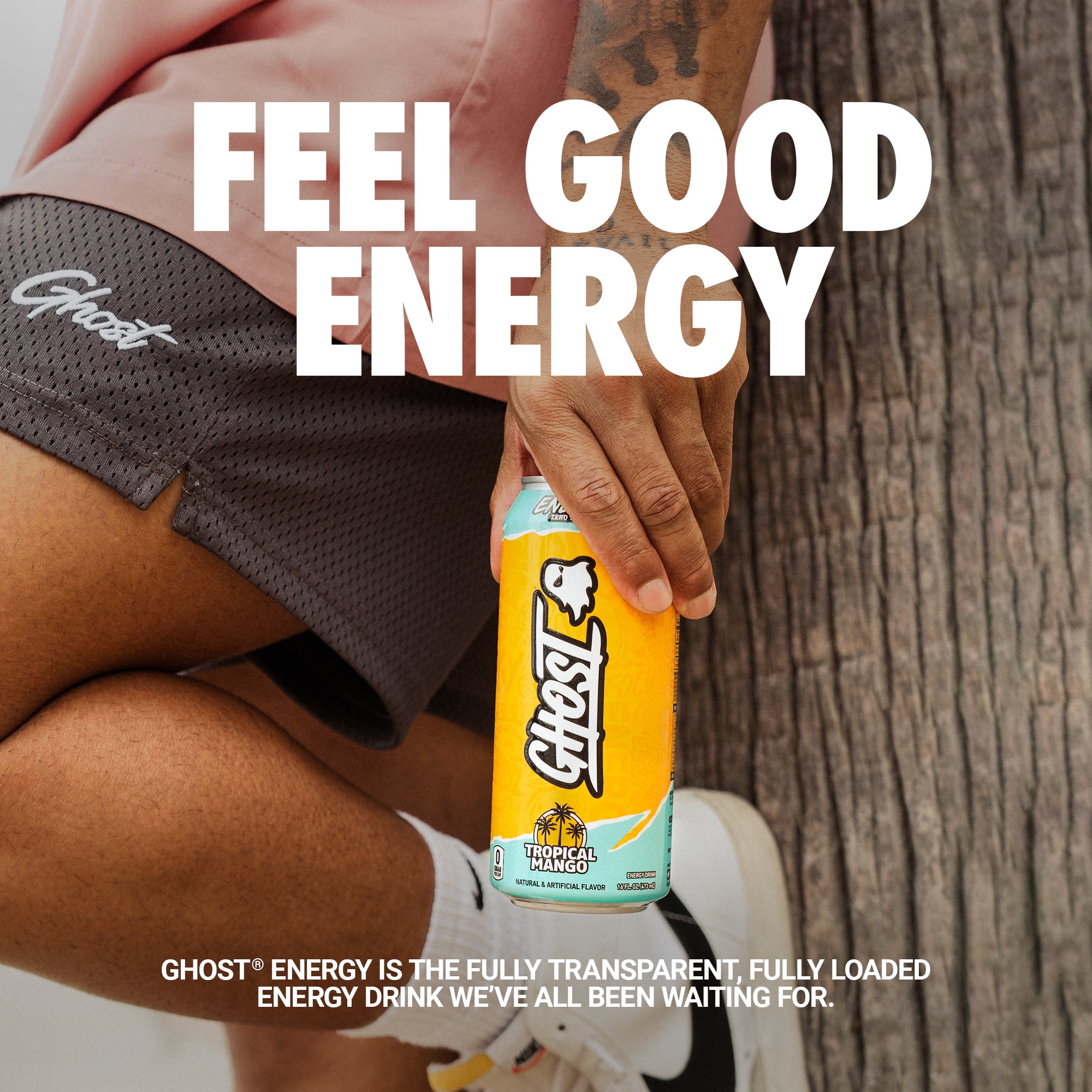 GHOST Zero Sugar Energy Drink, Tropical Mango, 16 oz Can, 12 Pk