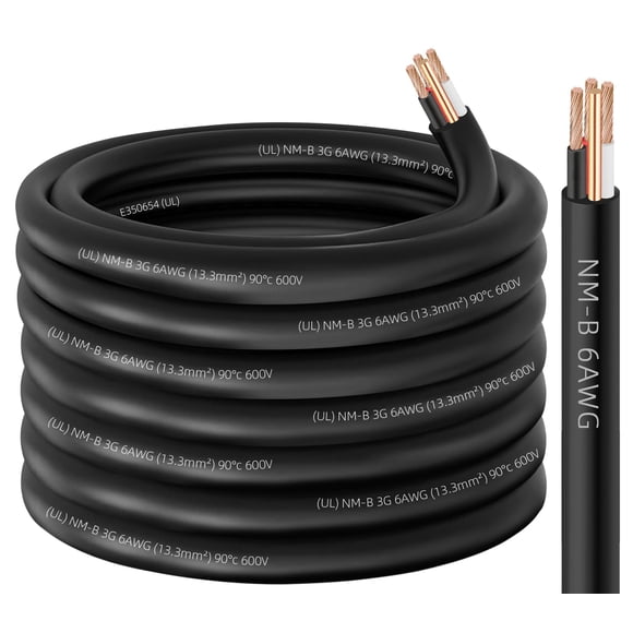 Cable eléctrico XMK NM-B 6/3 con tierra de cobre de 50 pies y 6 AWG