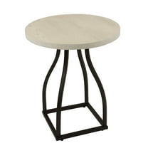 HomePop Lindsay Modern Wood & Metal Round Accent End Table, Black/Whitewash