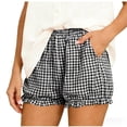 thumbnail image 2 of Tqyyweavej Women's Gingham Shorts Elastic Waist Beach Shorts Loungewear Plaid Ruffle Hem Shorts for Women with Pockets Size S to 2XL, 2 of 6