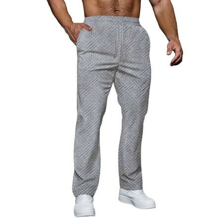 Kvture Men s Solid Casual Pants with Designs Elastic Waistband Jogger Sweatpants Textured Athletic Workout Golf Pants Gray M