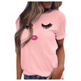 thumbnail image 1 of Hecho para Más Camisa Mujeres Sudadera de Manga Corta con Patrón Casual con Diseño de Pestañas Impreso, Cuello Redondo para el Hogar Y el Trabajo, 1 of 7