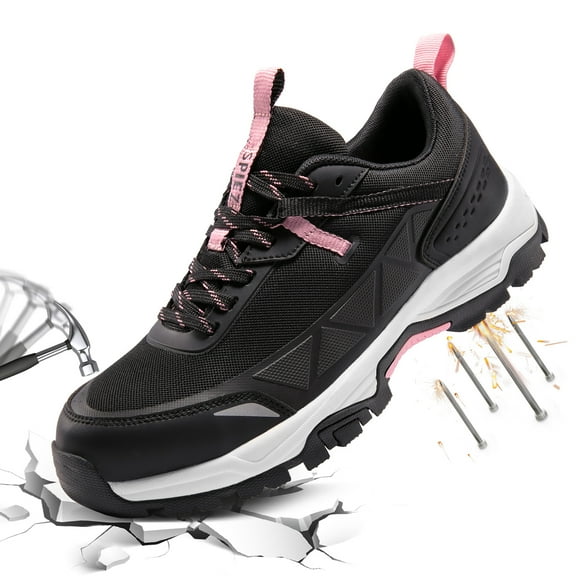 SPIEZ Women's Safety Work Shoes - ASTM F2413 Composite Toe, Lightweight Anti-Smash Sneakers for Warehouse, Construction & Industrial Use - Black Size 10