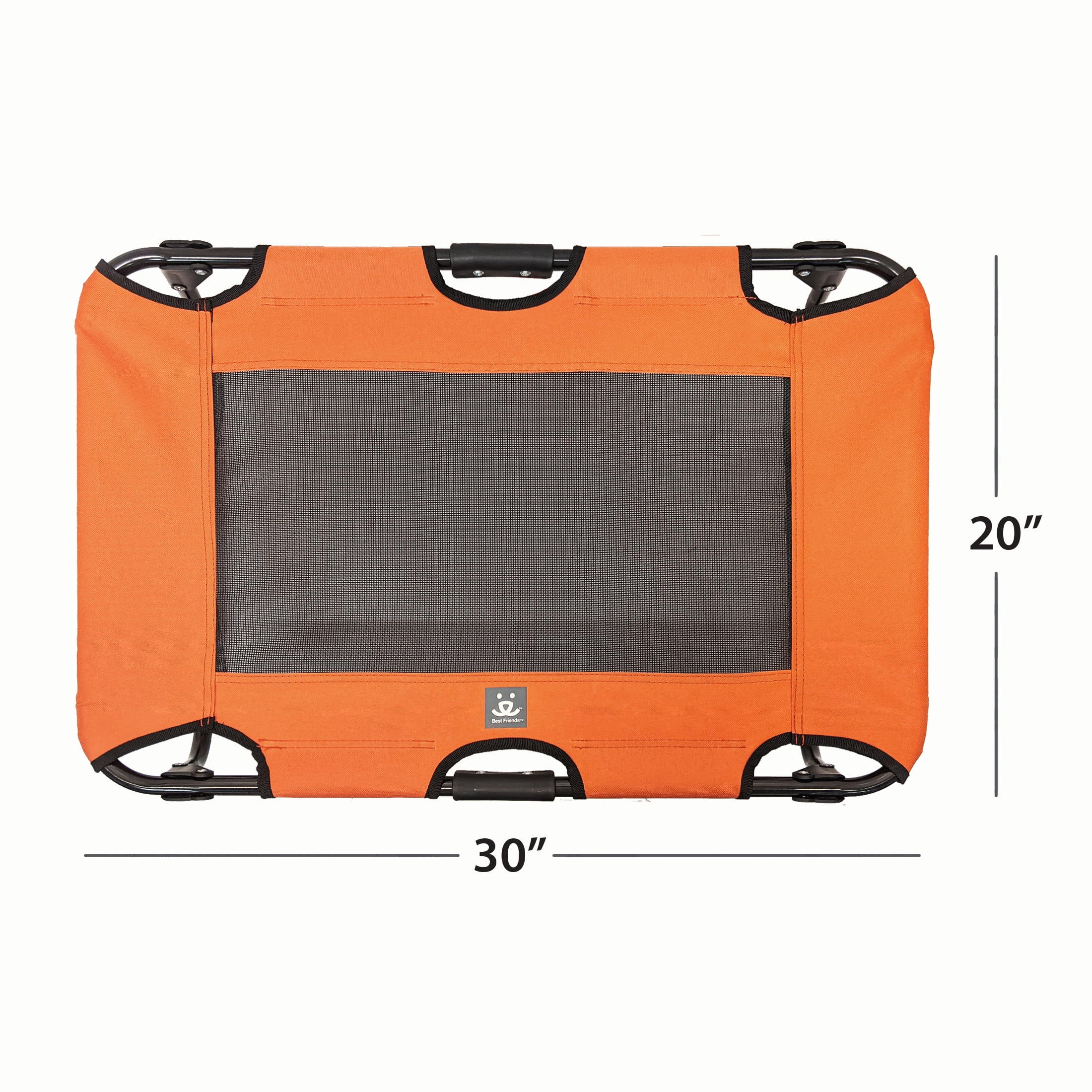 Best Friends Folding Pet Cot with Bonus Collapsible Bowl, Medium - Mesh Center for ventilation with Foldable Legs for easy travel - For pet up to 50 lbs. - Orange & Gray