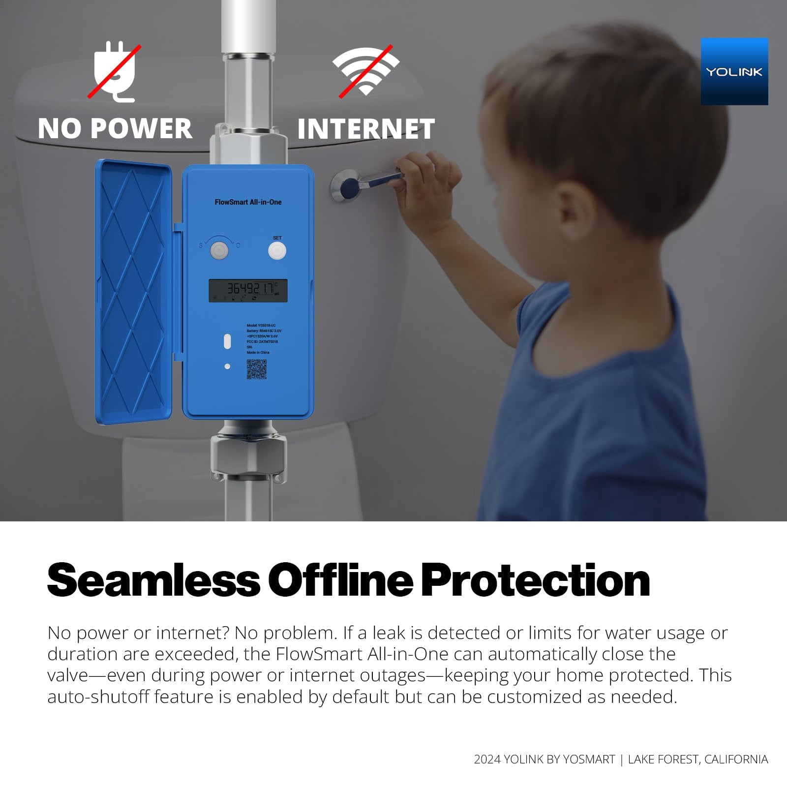 YoLink FlowSmart All-in-One: Smart Water Meter & Shutoff for 0.5'' Pipes, NSF Certified, Real-Time Leak Detection, App-Controlled, 10+ Year Battery, YoLink Hub Included – YS5018