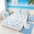 thumbnail image 2 of Manfei Watercolor Blue White Seashell Bow Full Size Sheets for Kids Boys and Girls, Kawaii Ocean Wildlife Bed Sheets 4 Pieces, 1 Flat Sheet, 1 Fitted Sheet and 2 Pillowcases, 2 of 6