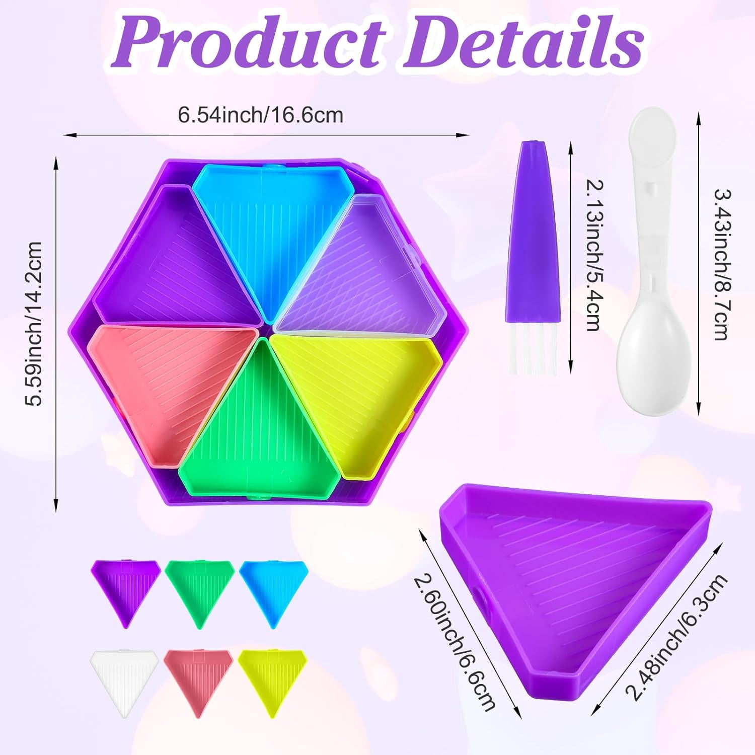 9Pcs Diamond Art Painting Trays Kit V-Shaped Corner Opening Diamond Art Trays Kits Organizer Triangles for Kids Adults DIY Diamonds Crafts with Brush and Spoon