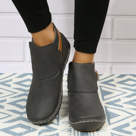 

Women‘s Hook And Loop Flat Shoes Solid Color Round Toe Ankle Noots Casual Walking Shoes