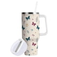 thumbnail image 2 of 40 oz Tumbler With Handle Stainless Steel Insulated Tumbler With Lid for Car Cup Holder Simple Butterflies and Flowers, 2 of 9