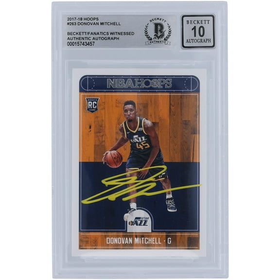 Donovan Mitchell Utah Jazz Autographed 2017-18 Panini Hoops Yellow Ink #263 Beckett Fanatics Witnessed Authenticated 10 Rookie Card - Fanatics Authentic Certified