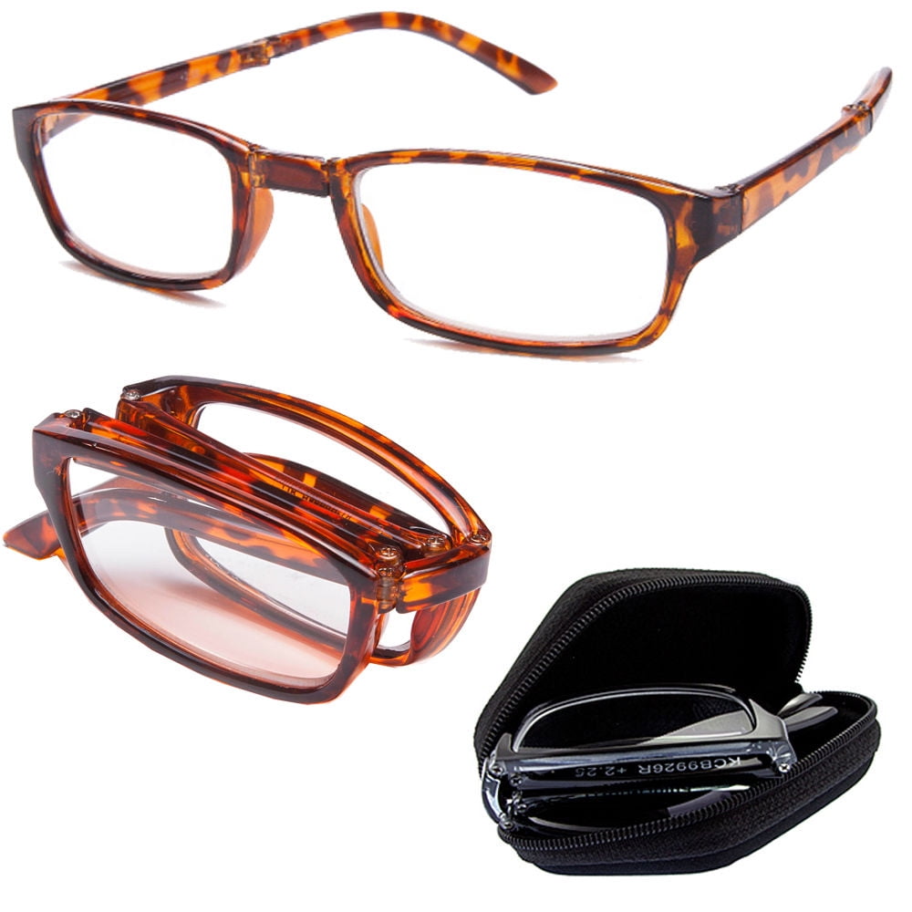 Folding Reading Glasses with Carry Case Foldable Eyeglasses, Tortoise