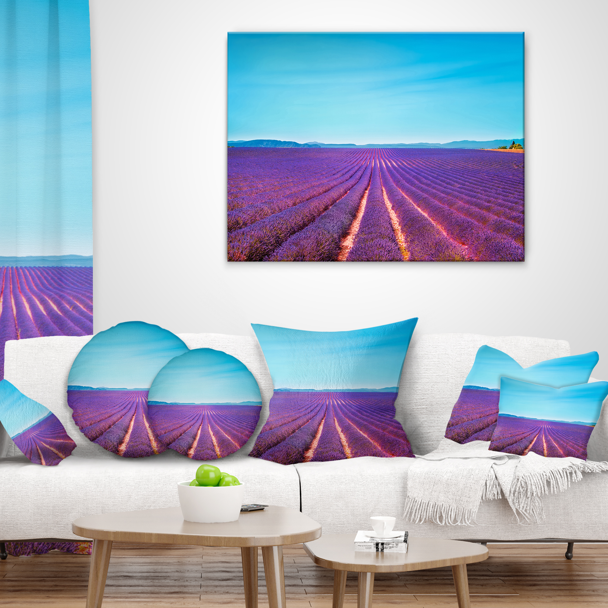 Designart Lavender Flowers and Clear Sky - Landscape Wall Throw Pillow - 12x20