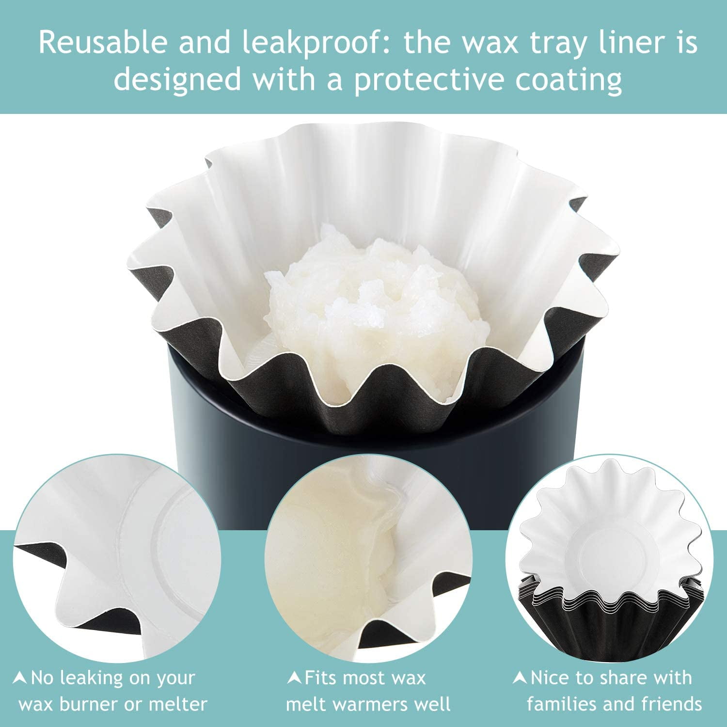 Pack of 50 Reusable Wax Melt Warmer Liners Tray, Leakproof Wax Liners Tray for Electric Wax Warmers, Plug in Warmers, Candle Warmer, Wax Melter and