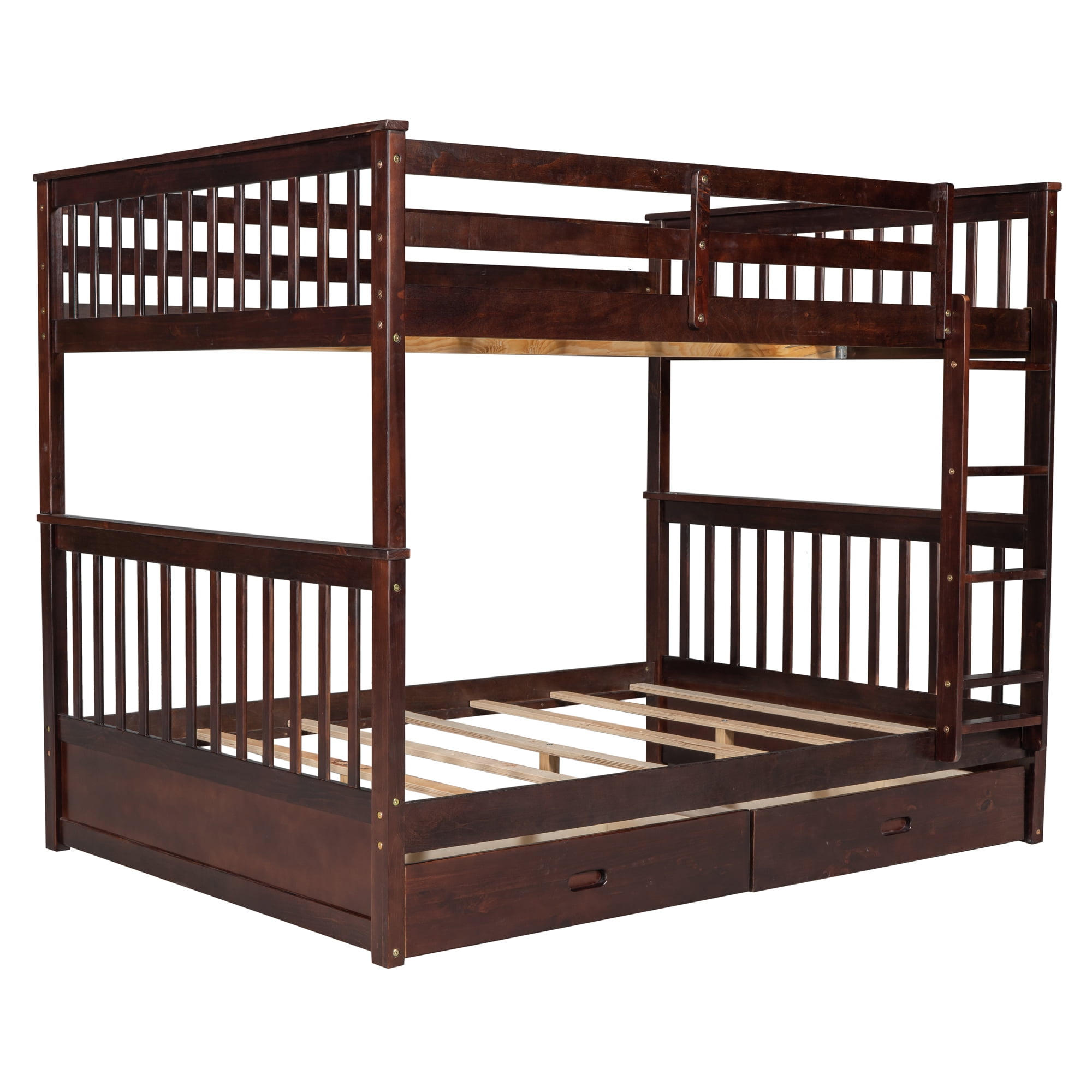 DEALTOPS Full over Full Bunk Bed with Ladder and 2 Drawers for Kids Adults Bedroom Furniture, Espresso