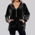 thumbnail image 5 of Women's Velvet Half Zip Up Hoodie Sweatshirt Casual Long Sleeve Pullover Tops with Pockets Black XL, 5 of 7