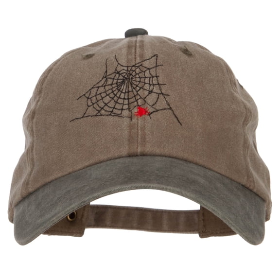 Spider Web Embroidered Unstructured Cotton Cap - Khaki Green OSFM