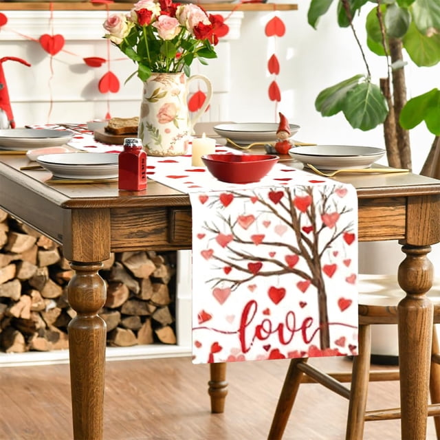 Hogar y cocina, Decoración del hogar, Camino de mesa para San Valentín, Aniversario, Decoración de cocina y mesa, Bodas y fiestas, Lino, Suministros para fiestas en interiores y exteriores, 71 x 11,8