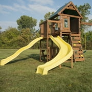 Swing-N-Slide Castlebrook Wooden Backyard Swing Set with Wave Slide, Curved Slide, Climbing Wall, and Swings