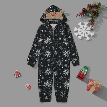 

Black Christmas Pajamas for Family Comfortable Kids Sleepwear for Christmas Family Matching Pajamas Cute Big Headed Deer Print Pjs Long Sleeve Jumpsuit Soft Casusal Holiday Romper