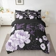 thumbnail image 2 of Manfei Retro Peony Twin Bedding Sets 7-Piece for Women Girls, Vintage Blossoms Bedding Comforter Set, Tropical Floral Sheet Sets, Black Purple Bedroom Decor, 2 of 8