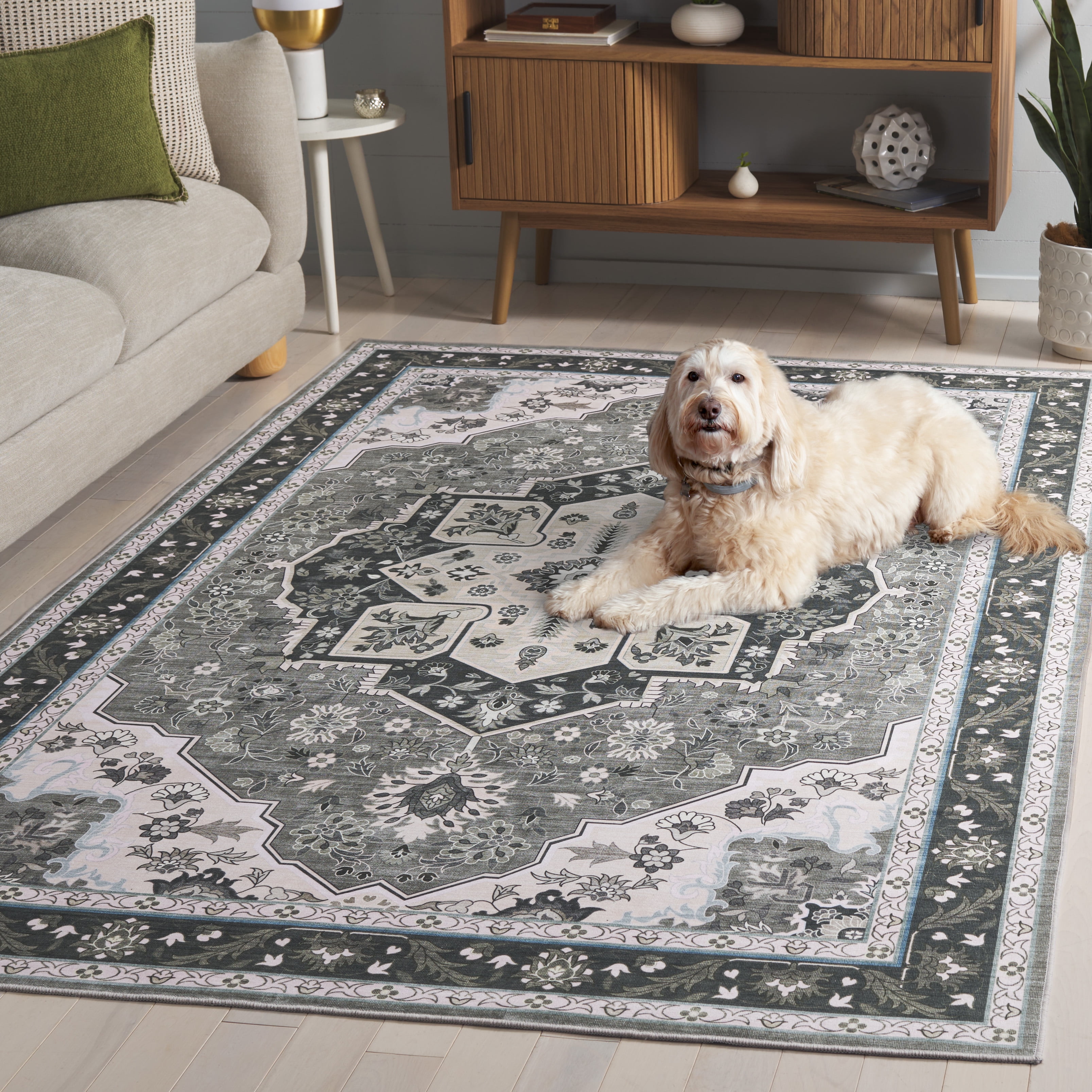 SAFAVIEH Tucson Luvina Oriental Machine Washable Area Rug, Green/Light Green, 3' x 5'