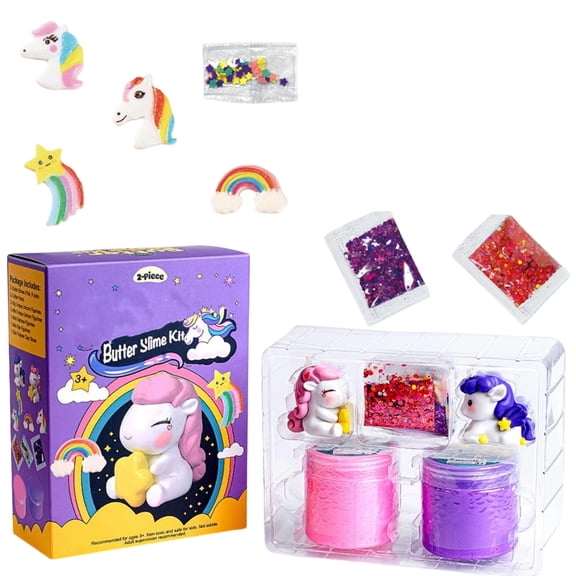 Unicorn Butter Slime Kit with Charms - 2-Piece Colorful DIY Slime Set,Soft Non-Sticky Putty with Glitter for Creative Play 1Pack