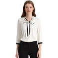 thumbnail image 1 of INSPIRE CHIC Blusa elegante para mujer, con cuello en V, media manga, pu?os con botones, trabajo, oficina blanco XL, 1 of 6